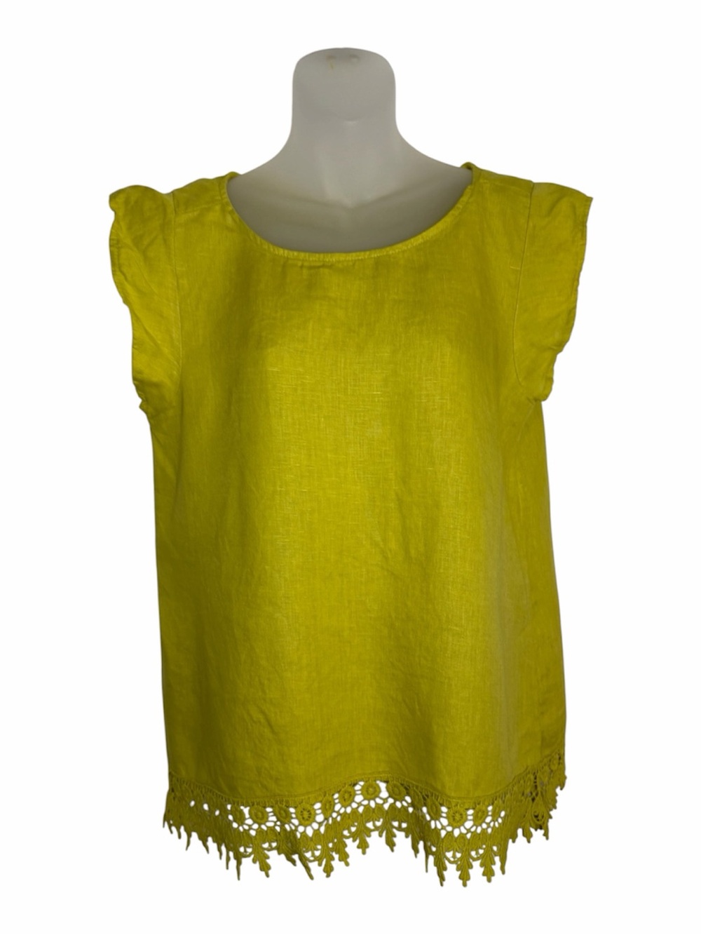 Terzo Millennio M Chartreuse Linen Crochet Lace Hem Ruffle Top Made in Italy